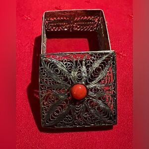 Vintage Elegant Silver Box With Coral